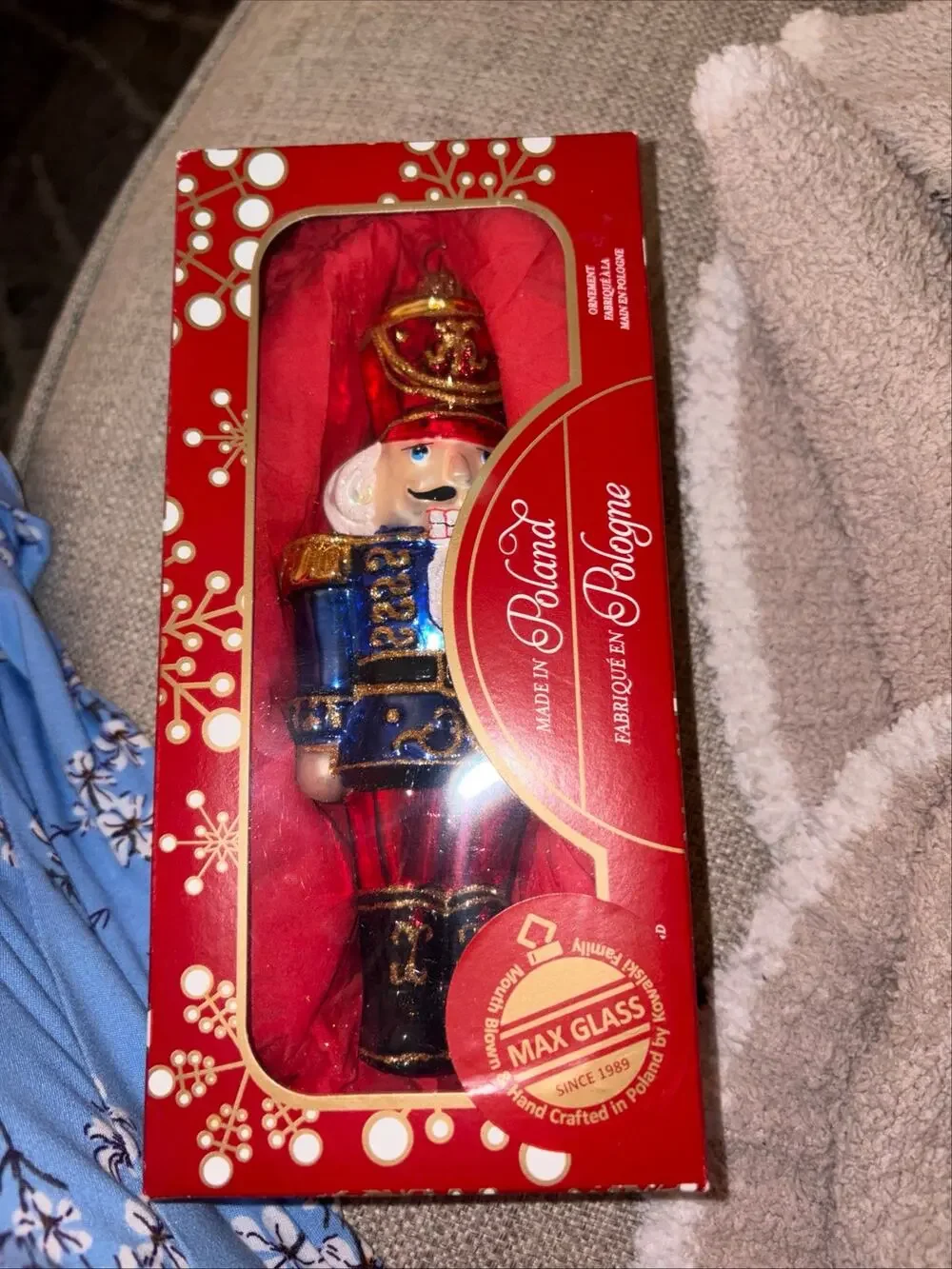 MAX GLASS Nutcracker Soldier Glitter Glass Blown Christmas Ornament Poland New